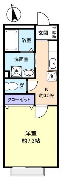 キャッスルたまき壱番館(1K/2階)の間取り写真