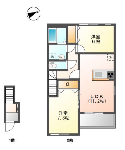 クローバーガーデン(2LDK/2階)の間取り写真