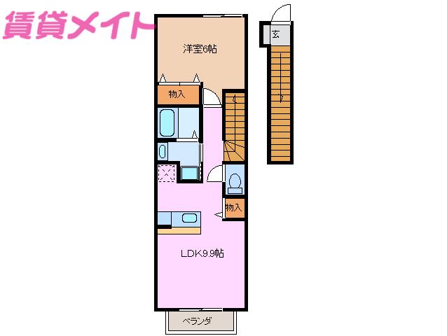 ジョイアB(1LDK/2階)の間取り写真