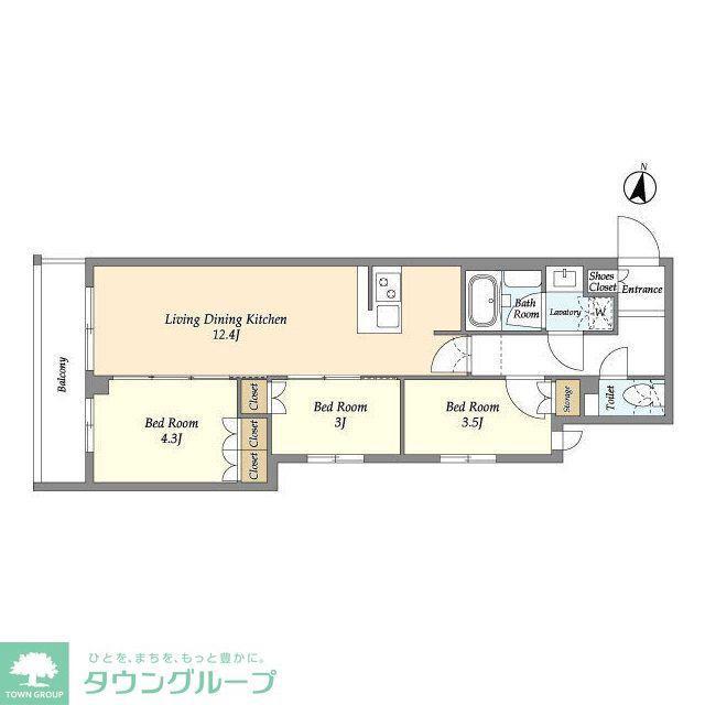 アジールコート練馬中村橋(3LDK/4階)の間取り写真