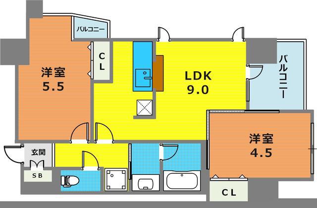 メゾン・ヌーベル新神戸(2LDK/4階)の間取り写真