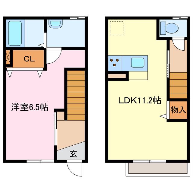 MAISONETTE LAND 河原田(1LDK/1階)の間取り写真