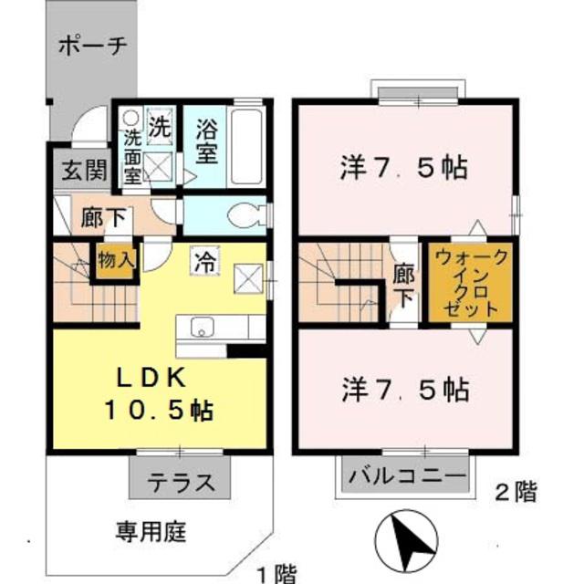 ヴィラ・ハートフィールド A棟(2LDK/1階)の間取り写真