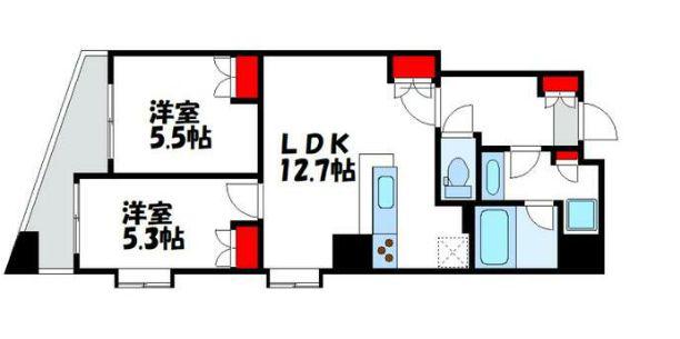 クオリア恵比寿ウエスト(2LDK/7階)の間取り写真