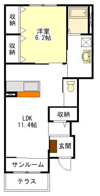 ヴァンベール(1LDK/1階)の間取り写真