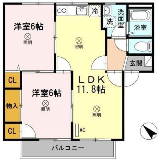 フレグランス大畠B棟(2LDK/1階)の間取り写真