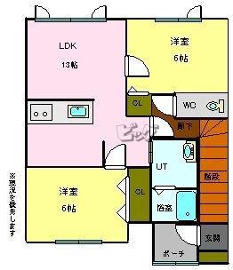 WORLDステージA棟(2LDK/2階)の間取り写真