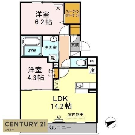 ブランネージュB(2LDK/2階)の間取り写真