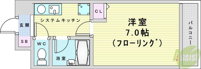 リセスコート1(1K/3階)の間取り写真