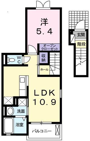 ポレール伊川 III(1LDK/2階)の間取り写真