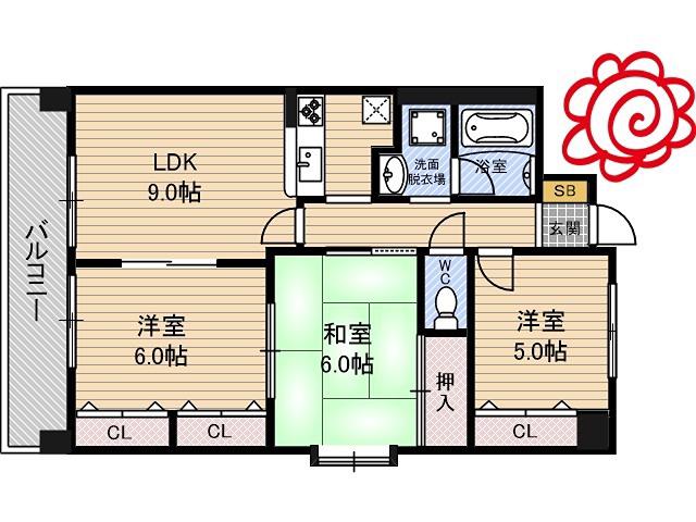 サンシャイン田中(3LDK/5階)の間取り写真