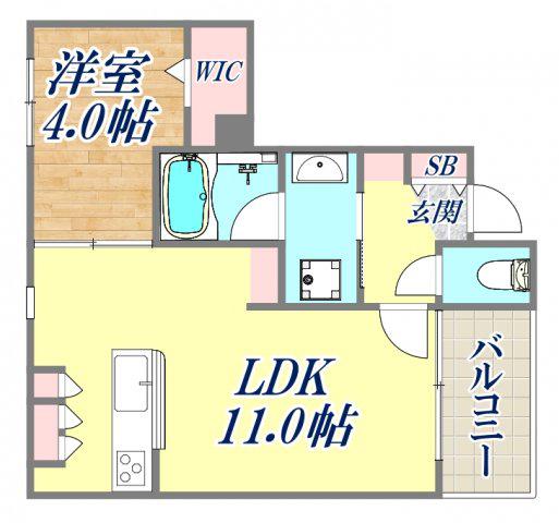 スマートコート西宮アネックス(1LDK/1階)の間取り写真