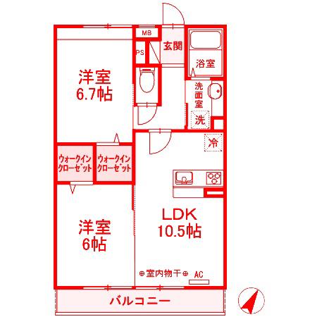 アルカンジュ(2LDK/1階)の間取り写真