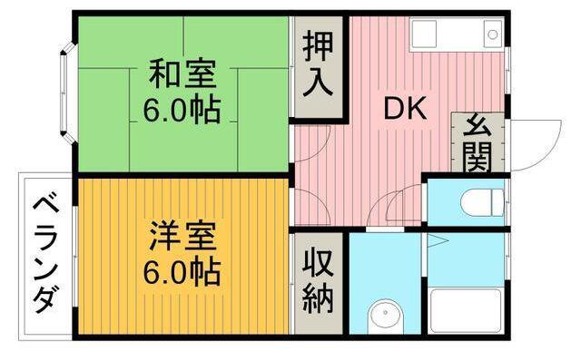 ヘリオス378八幡(2DK/2階)の間取り写真