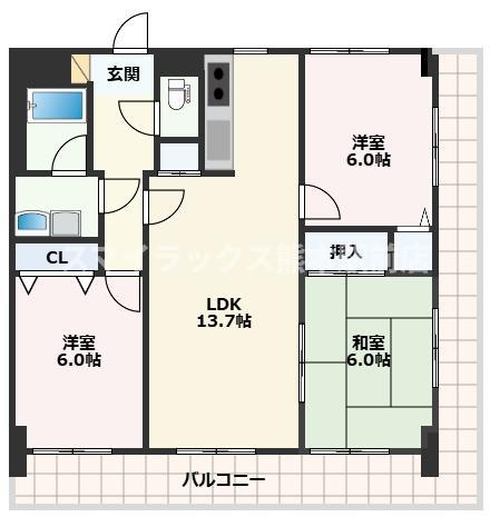 ムライチマンション味噌天神(3LDK/2階)の間取り写真