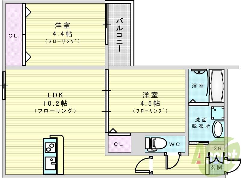 千里山東4丁目PJ(2LDK/3階)の間取り写真