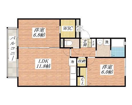 オークス玉瀬II(2LDK/3階)の間取り写真