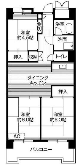 ビレッジハウス品川八潮タワー(3DK/14階)の間取り写真