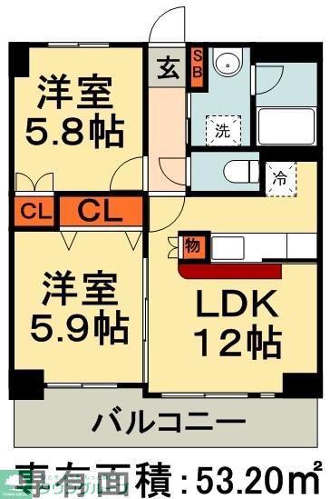 ペリエレジデンス新千葉(2LDK/4階)の間取り写真