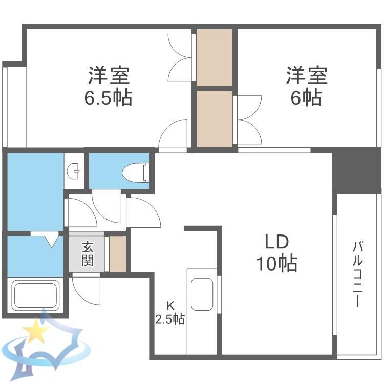 セゾンド円山(2LDK/1階)の間取り写真