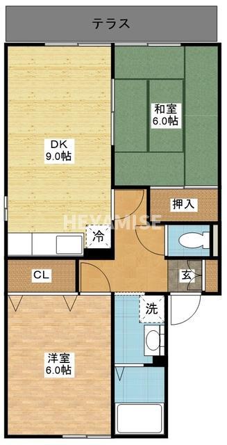 セジュール釜地(2DK/1階)の間取り写真
