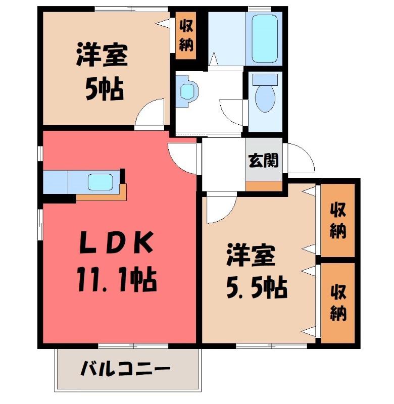 グランドソレーユ二番館(2LDK/2階)の間取り写真