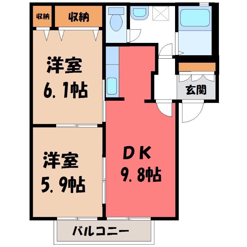 クレセール(2DK/2階)の間取り写真