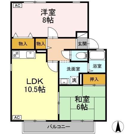 グリーンヒルズやすなり(2LDK/1階)の間取り写真