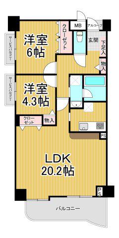 ロイヤル仁川(2LDK/6階)の間取り写真