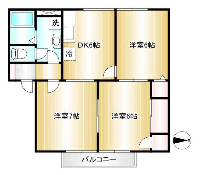 ユーティーライズB棟(3DK/2階)の間取り写真