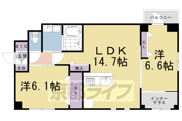 PALACIO西院(2LDK/3階)の間取り写真