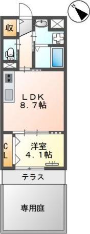 福岡市南区野間マンション(1LDK/1階)の間取り写真
