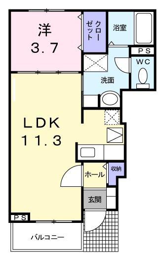 エレガンシア(1LDK/1階)の間取り写真
