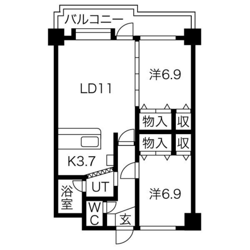 ハイツサン(2LDK/6階)の間取り写真