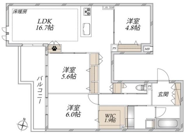 給田4丁目メゾン(3LDK/3階)の間取り写真
