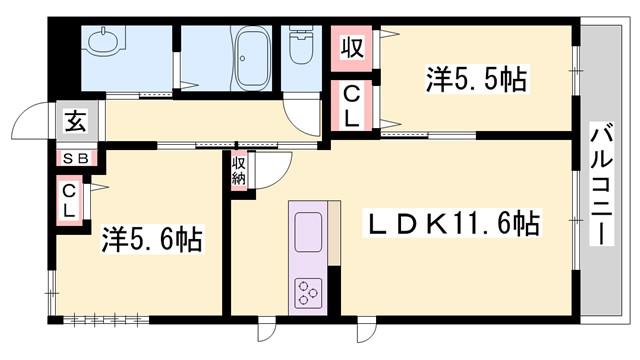 サンブリエ西明石(2LDK/3階)の間取り写真