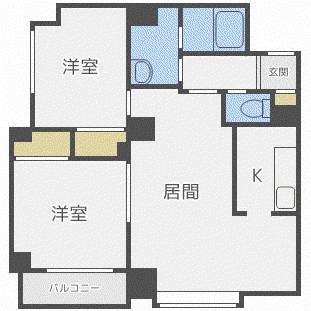 フォンテーヌ旭ヶ丘(2LDK/5階)の間取り写真
