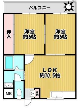 グリーンビレッジ書写(2LDK/2階)の間取り写真