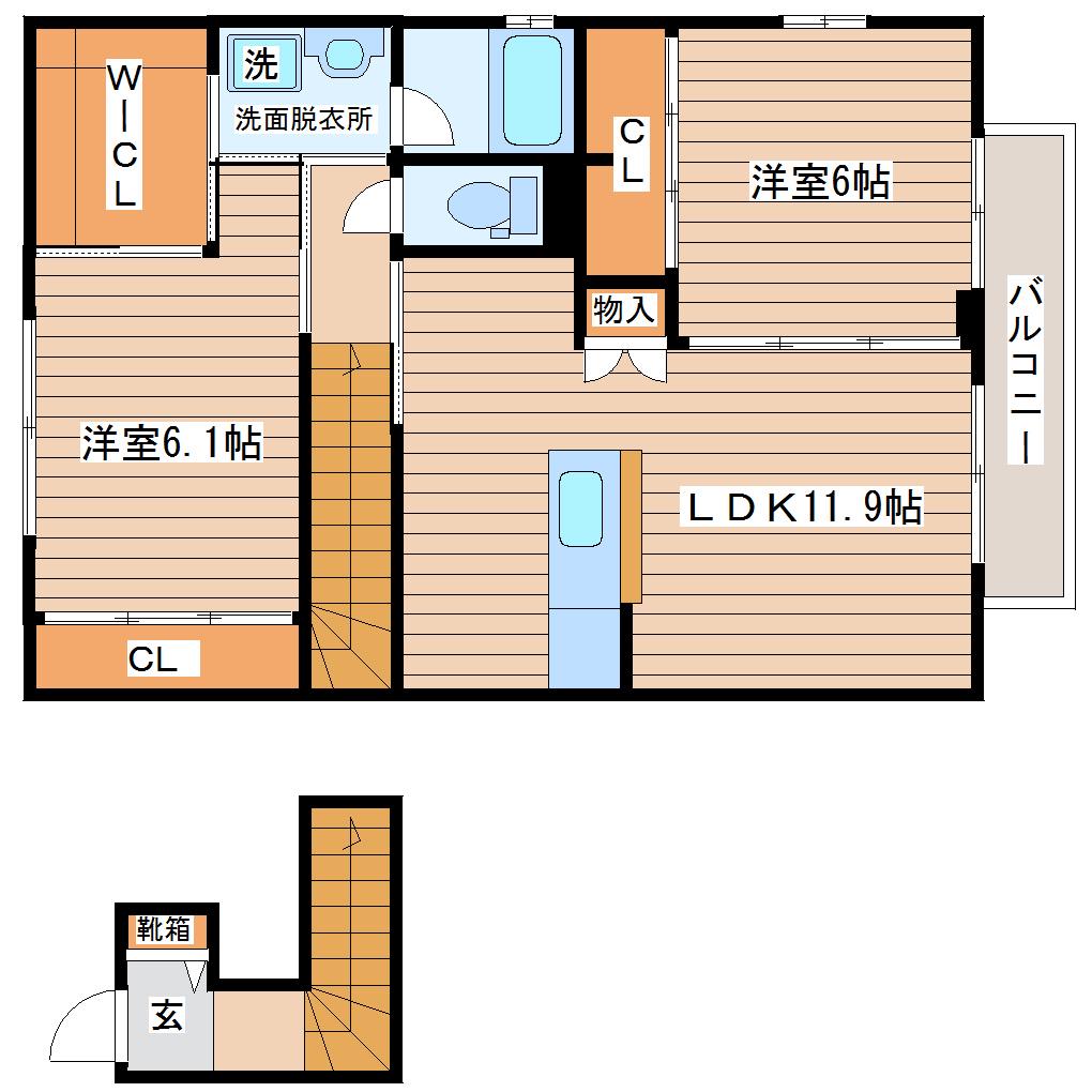ラシーネ キュート(2LDK/2階)の間取り写真