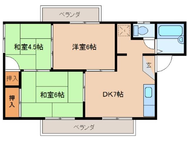 ロジュマン新町A棟(3DK/1階)の間取り写真