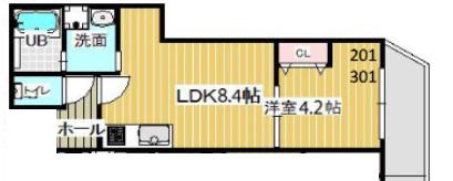 エルグランド津久野(1LDK/2階)の間取り写真
