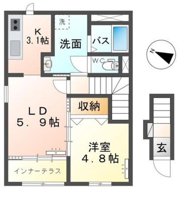 グランコートM・H(1LDK/2階)の間取り写真
