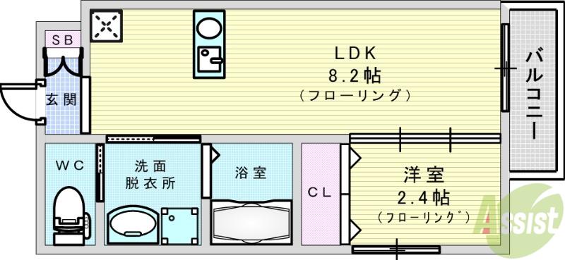リアコート関大前2(1LDK/1階)の間取り写真