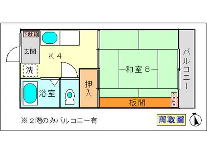 エルコーポ角田(1K/2階)の間取り写真