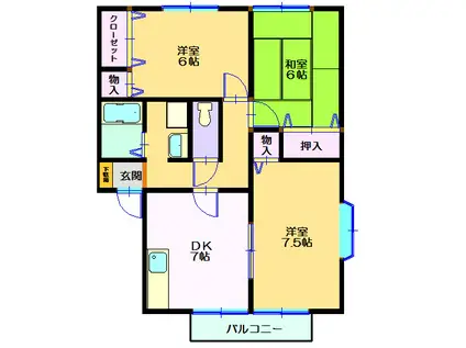 グランドゥールB(3DK/2階)の間取り写真