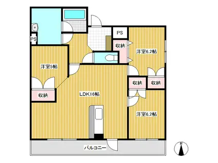 ブランニューシティー E棟(3LDK/6階)の間取り写真