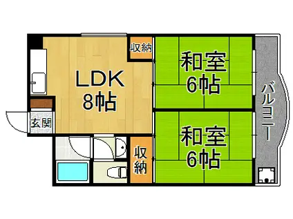 東宝マンション第2(2LDK/4階)の間取り写真