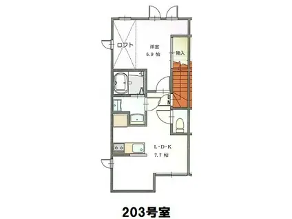 プランドール宮町203(1LDK/2階)の間取り写真