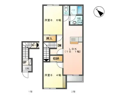 GREEN TOWNII(2LDK/2階)の間取り写真
