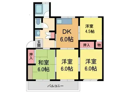 清和台21号棟(4DK/1階)の間取り写真